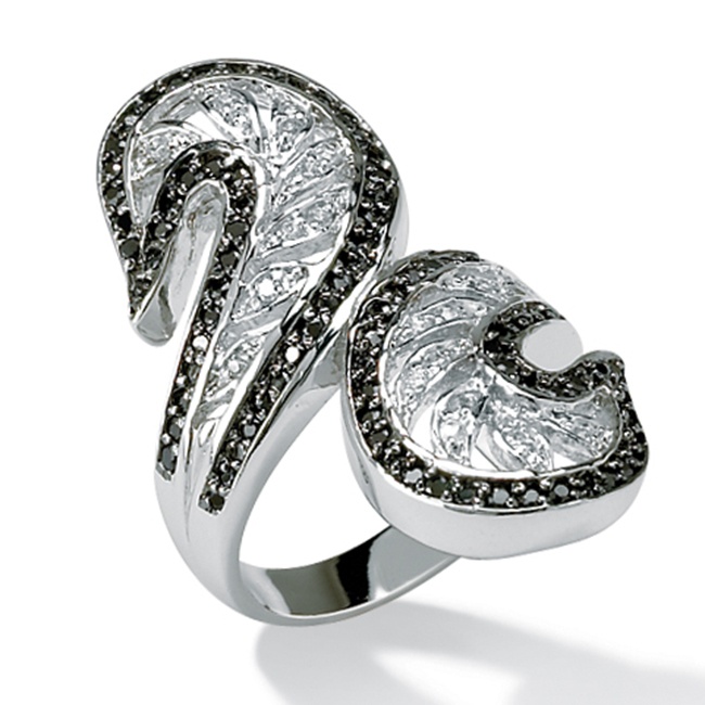 Black/White DiamonUltra™ CZ Sterling Silver Crossover Ring, Sizes 7-12