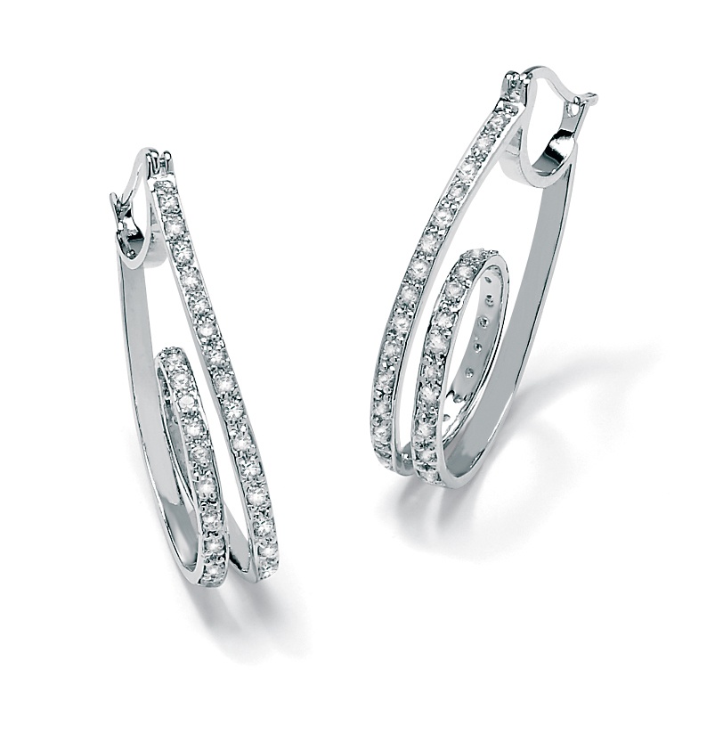 DiamonUltra&trade; CZ Platinum Over Sterling Silver Curled Earrings