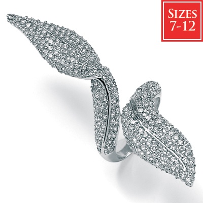 DiamonUltra™ CZ Sterling Silver Leaf Crossover Ring, Sizes 7-12