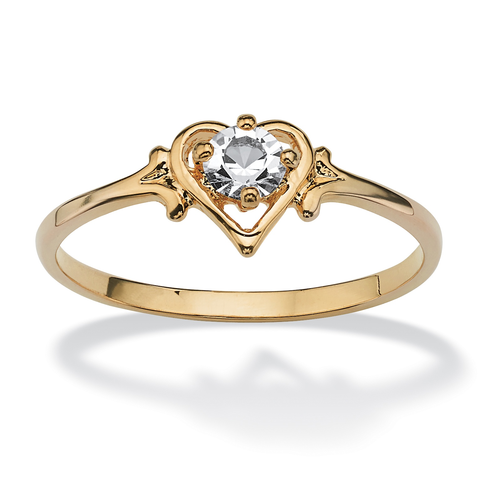 Simulated Birthstone 14k Gold-Plated Heart-Shaped Ring