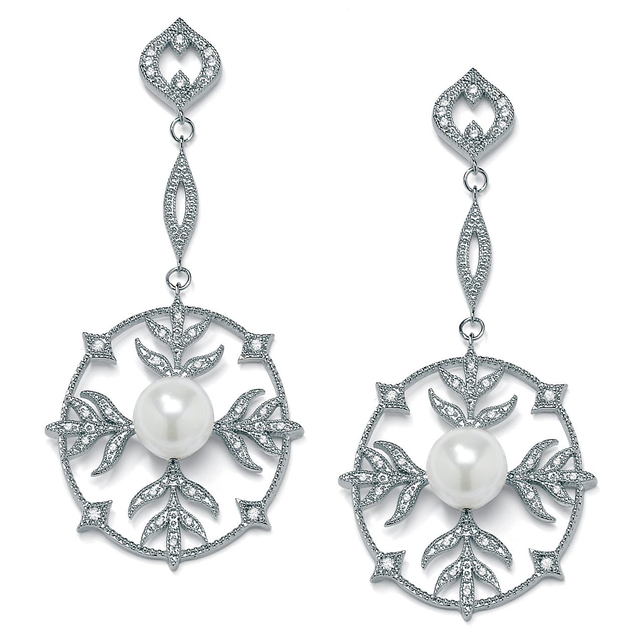 Sim. Pearl/DiamonUltra&trade; CZ Silver Earrings