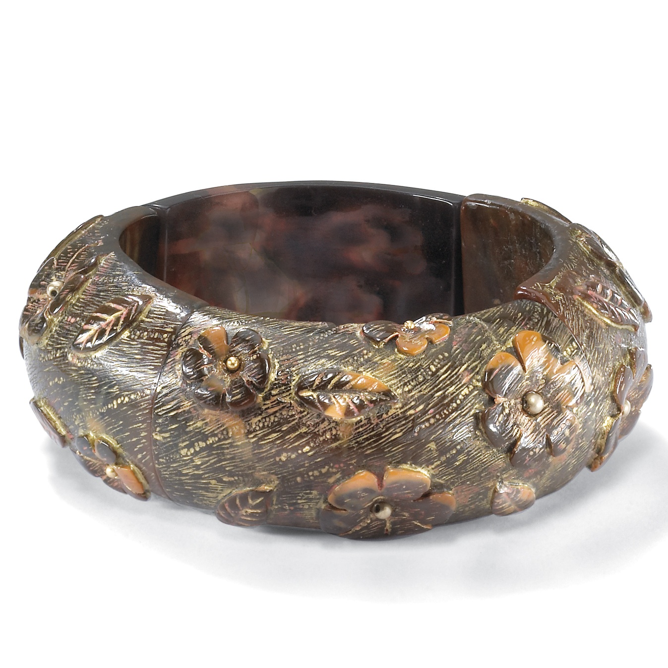 Flower & Leaf Bangle Bracelet 7"