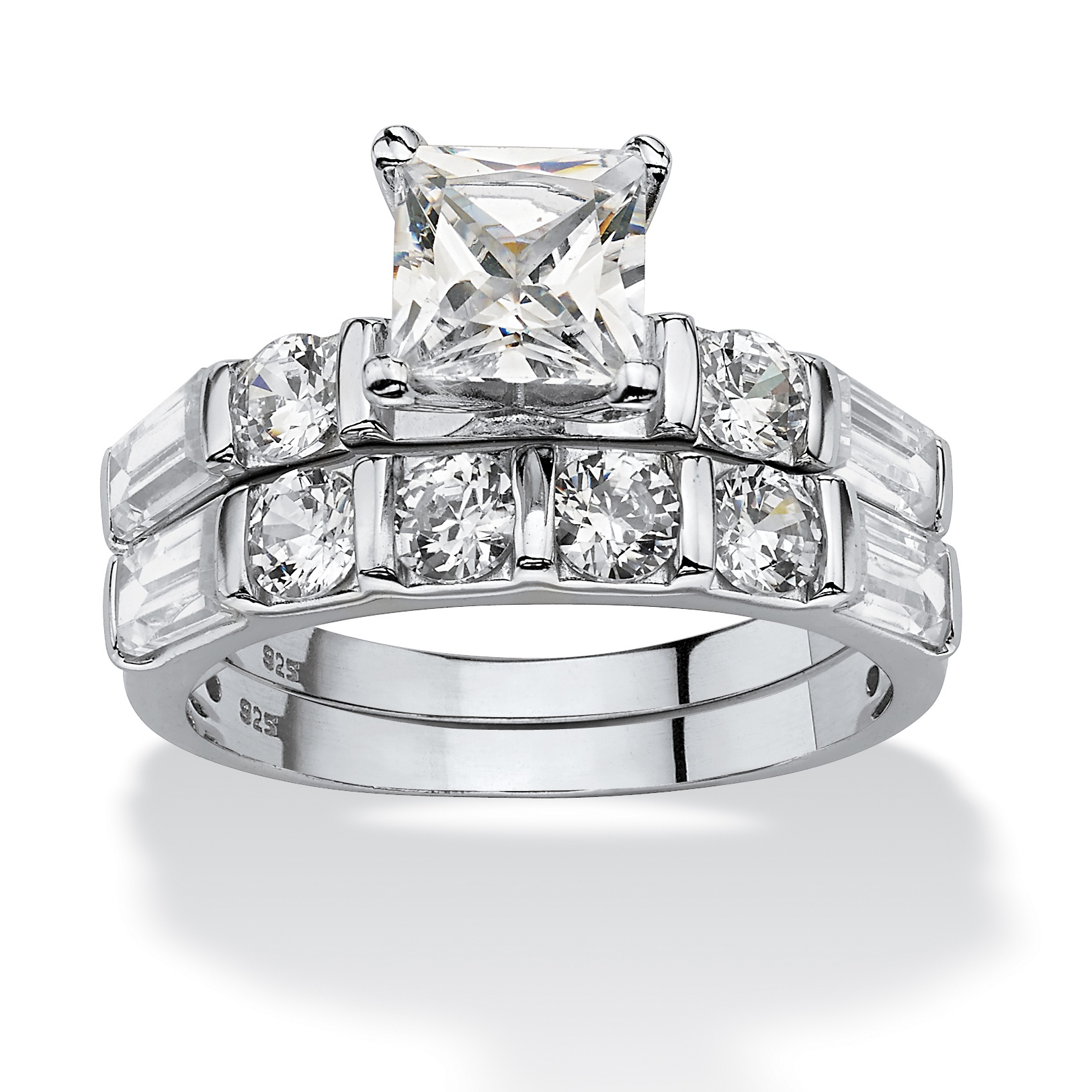 Platinum over Sterling Silver Princess-Cut, Round and Baguette ...