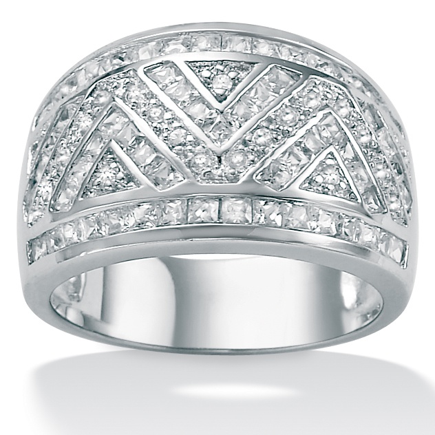 DiamonUltra&trade; CZ Platinum Over Sterling Silver Zig-Zag Ring
