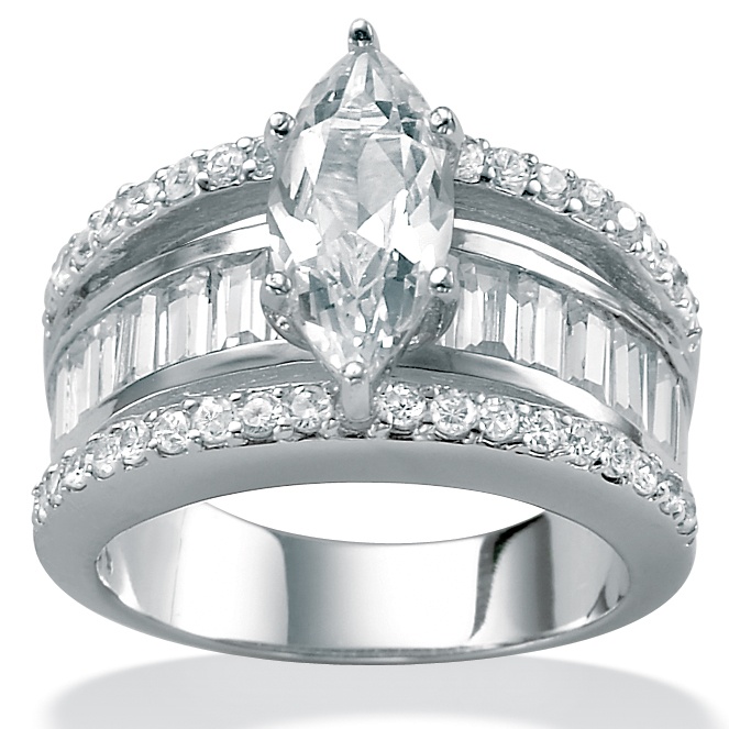 DiamonUltra&trade; CZ Platinum Over Sterling Silver Marquise-Cut Ring
