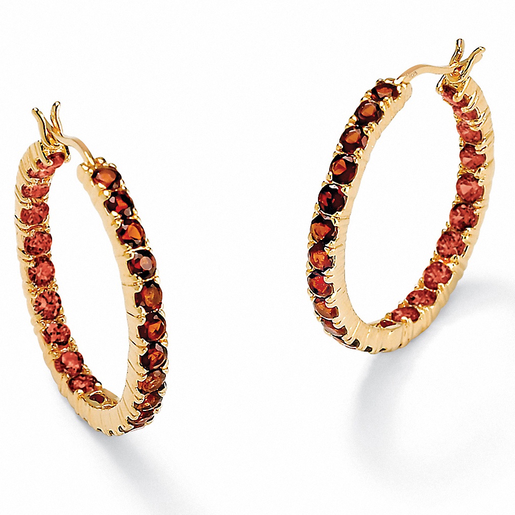 Garnet 18k/Sterling Silver Hoop Earrings