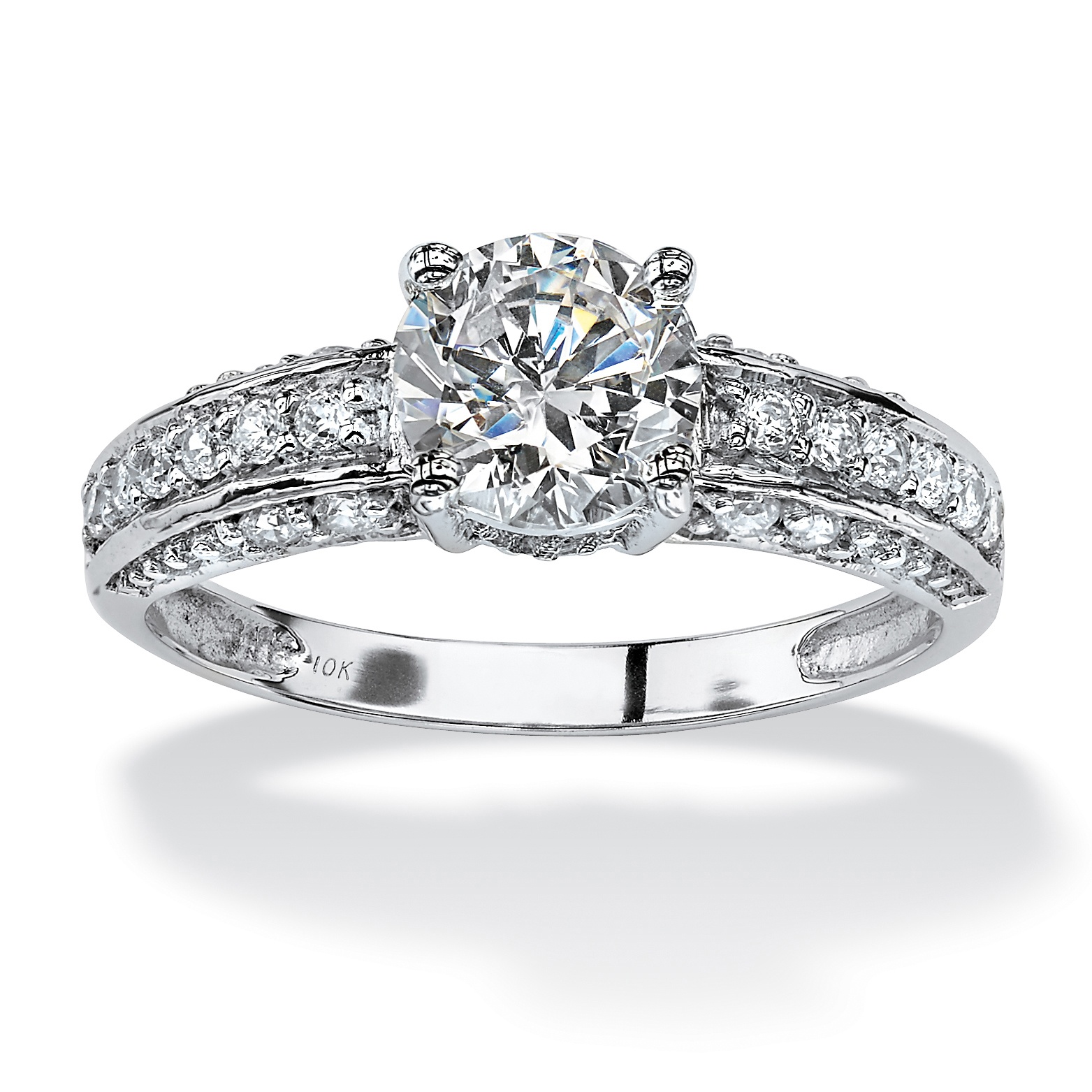 10k White Gold Round DiamonUltra Cubic Zirconia Ring