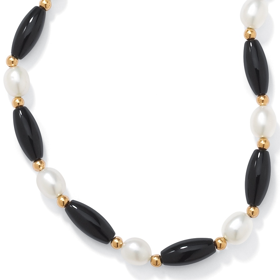 Onyx/Pearl 14k Tube Necklace 18"