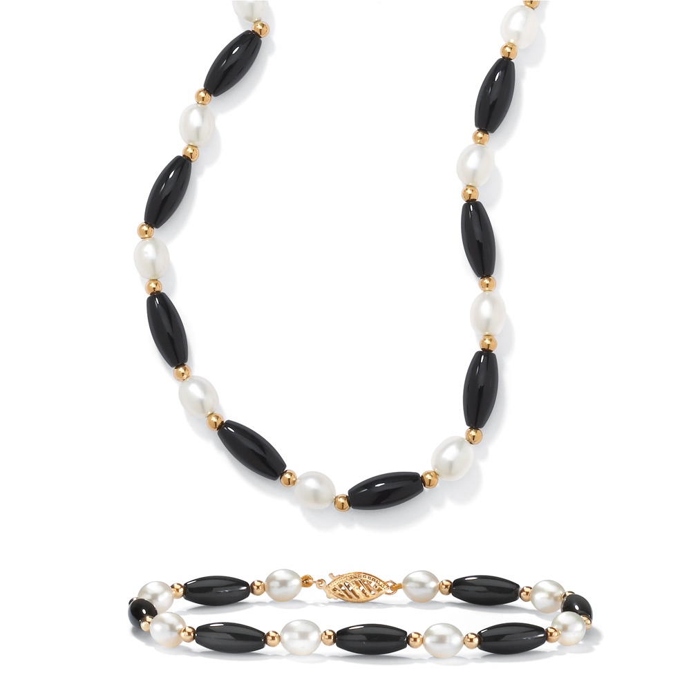 Onyx & Cultured Pearl 14k Set