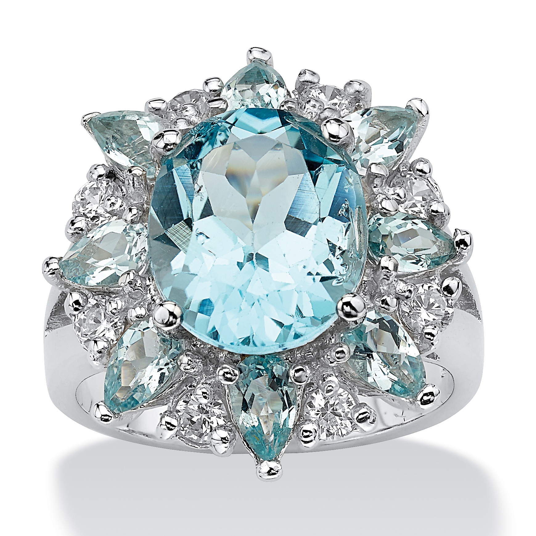 8.60 TCW Oval Cut Blue Genuine Topaz White Genuine Topaz Accent Sterling Silver Ring