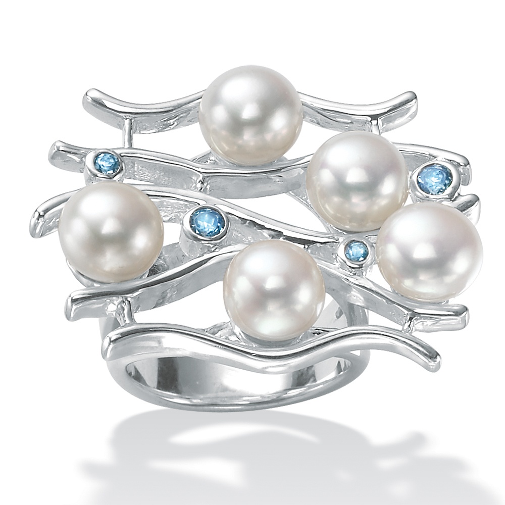 Freshwater Pearl & Blue Topaz Silver Ring