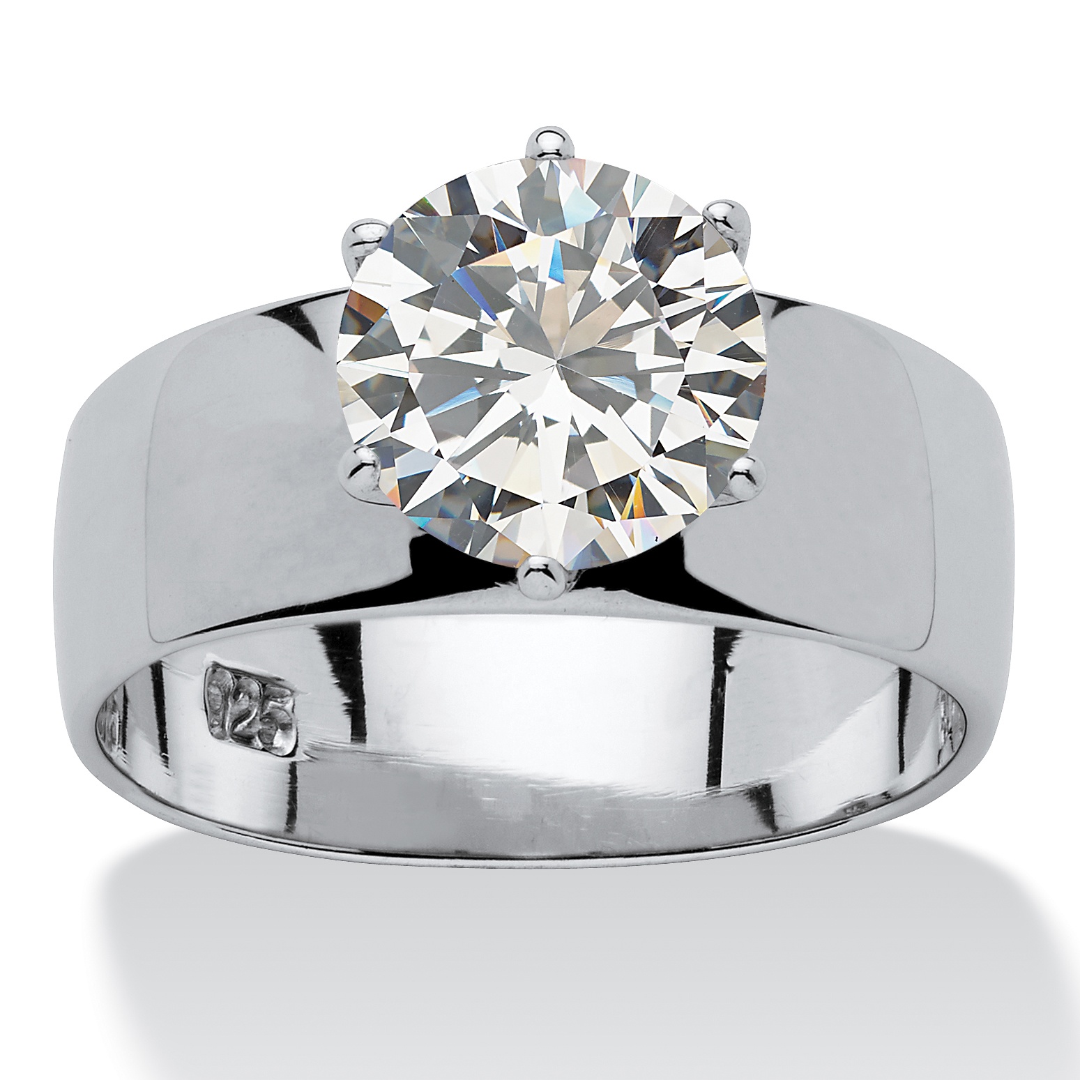 Sterling Silver Round DiamonUltra&trade; Cubic Zirconia Solitaire Ring, Sizes...