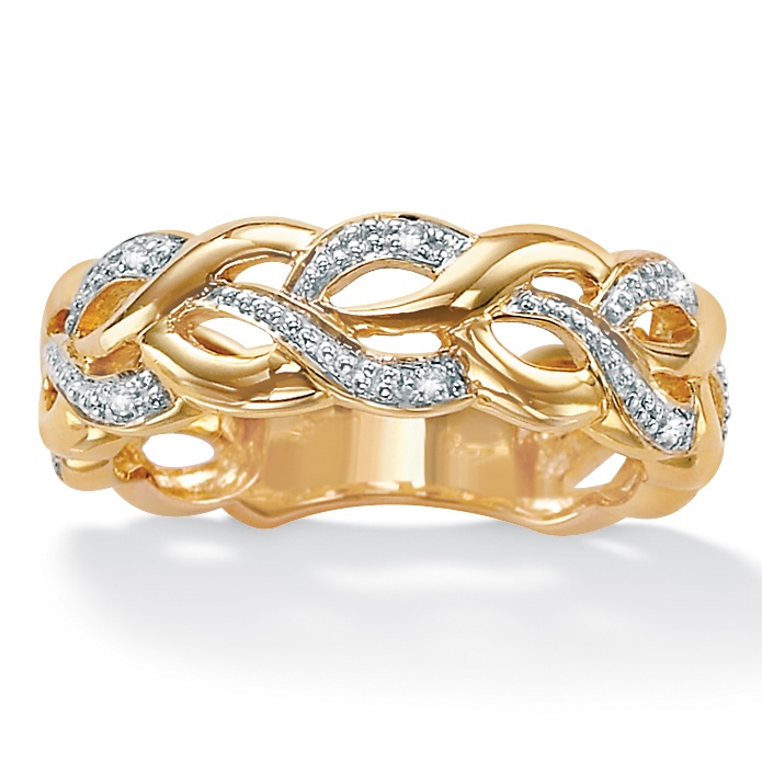 Round 18k Yellow Gold Over Sterling Silver Diamond Accent BraI.D.ed Band Ring