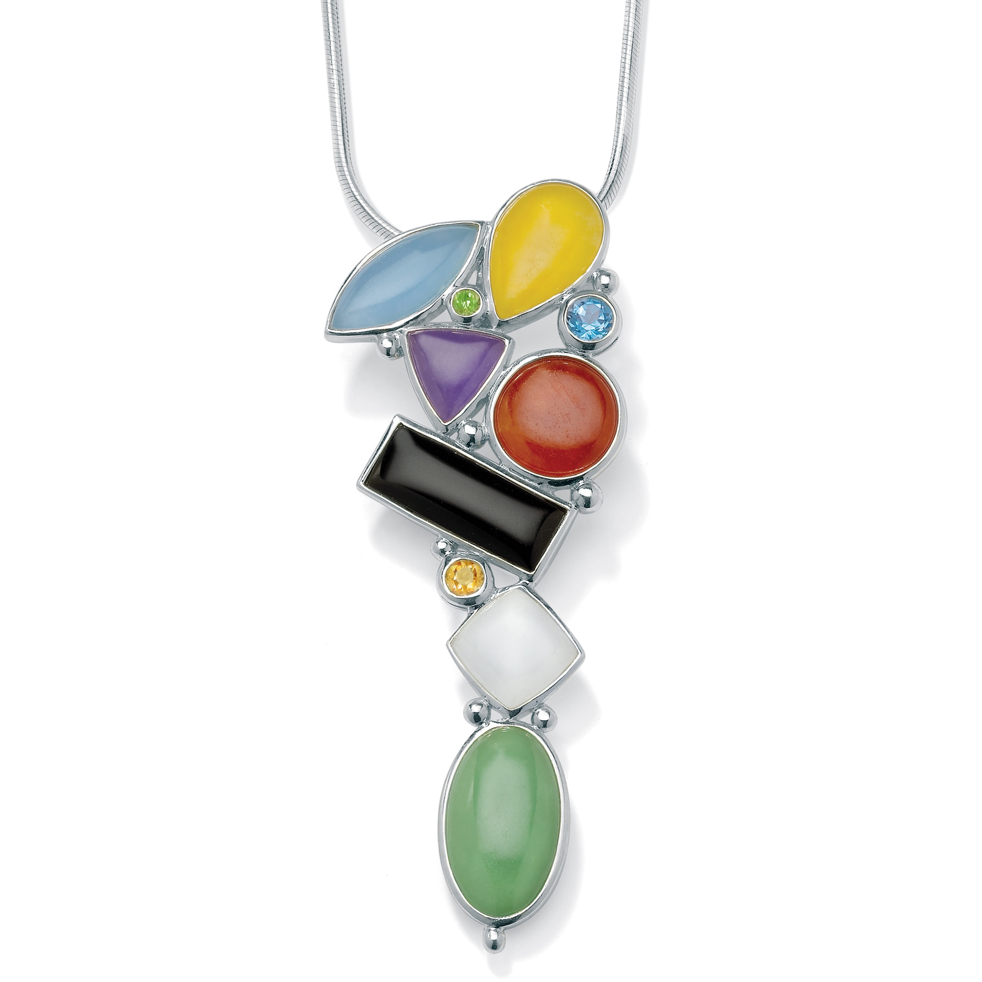Multi-Gem Silver Geometric Pendant