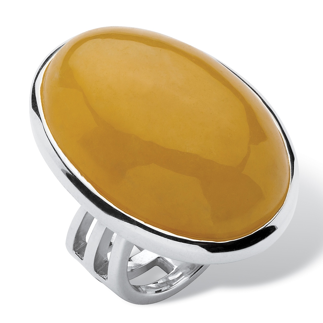 Sterling Silver Oval-Shaped Yellow Jade Ring