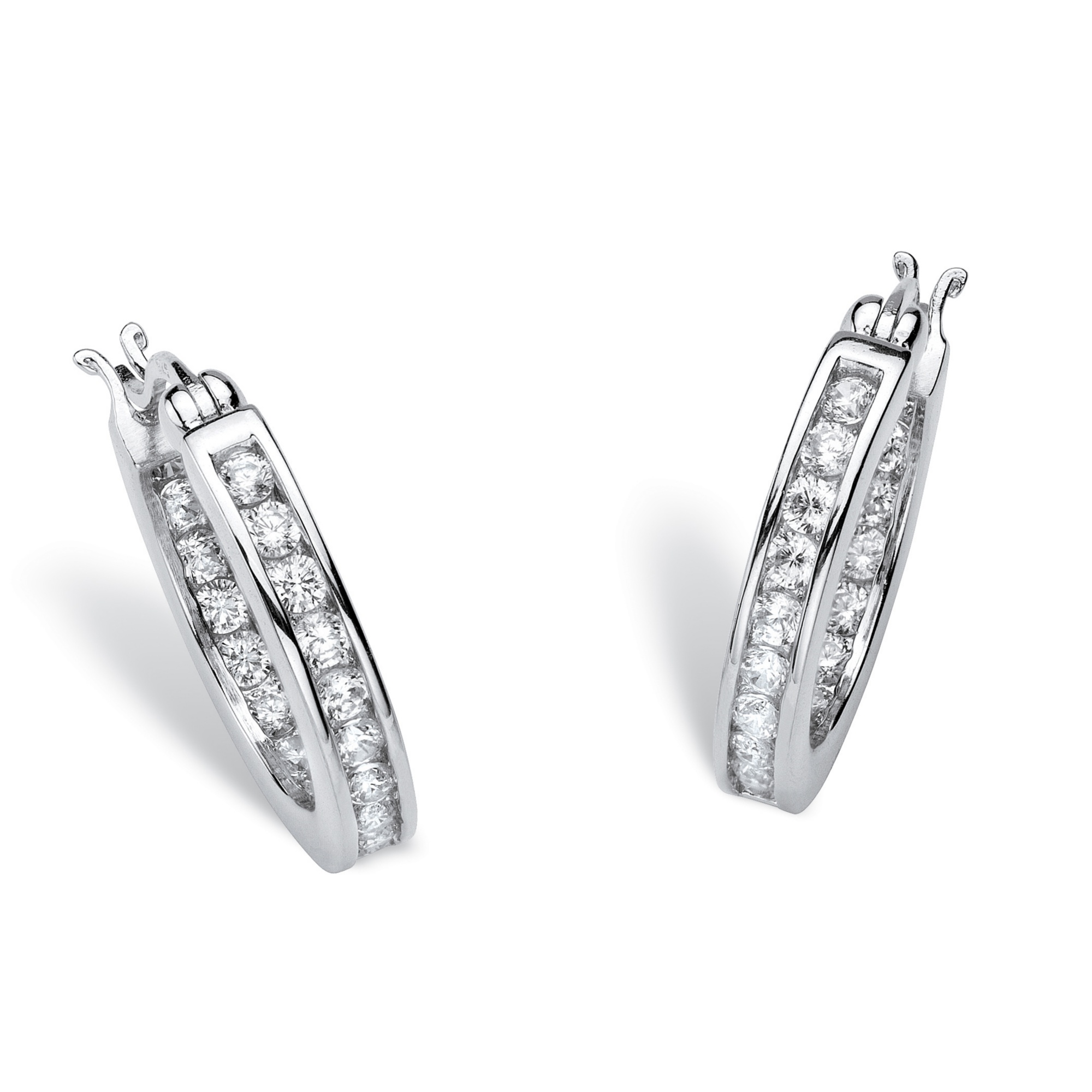 DiamonUltra&trade; CZ Platinum Over Sterling Silver Hoop Earrings