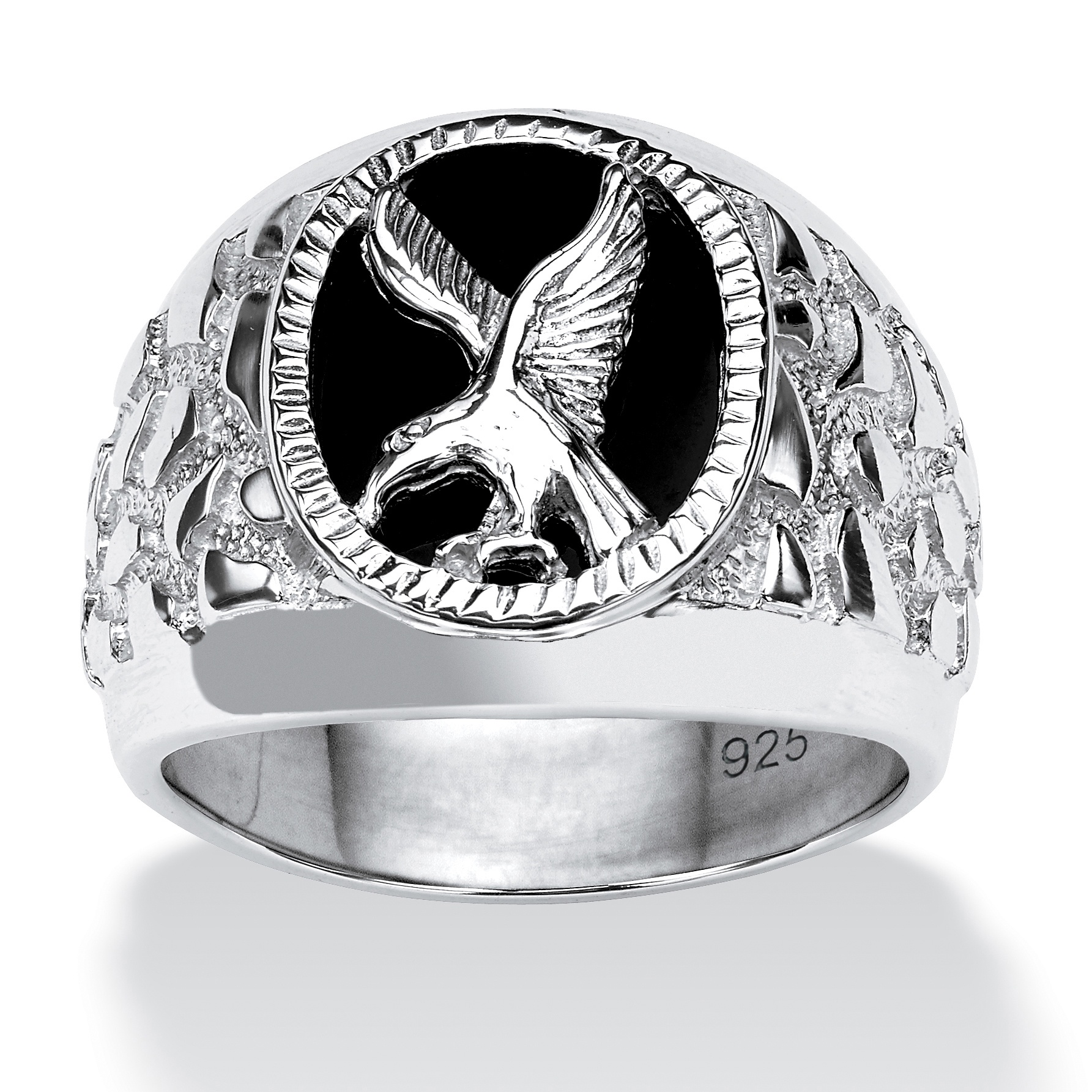 Men's Onyx Sterling Silver Eagle Ring