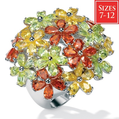 Multi-Colored DiamonUltra CZ Flower Silvertone Ring, Sizes 7-12 - Shop PalmBeach & Save! from palmbeachjewelry.com