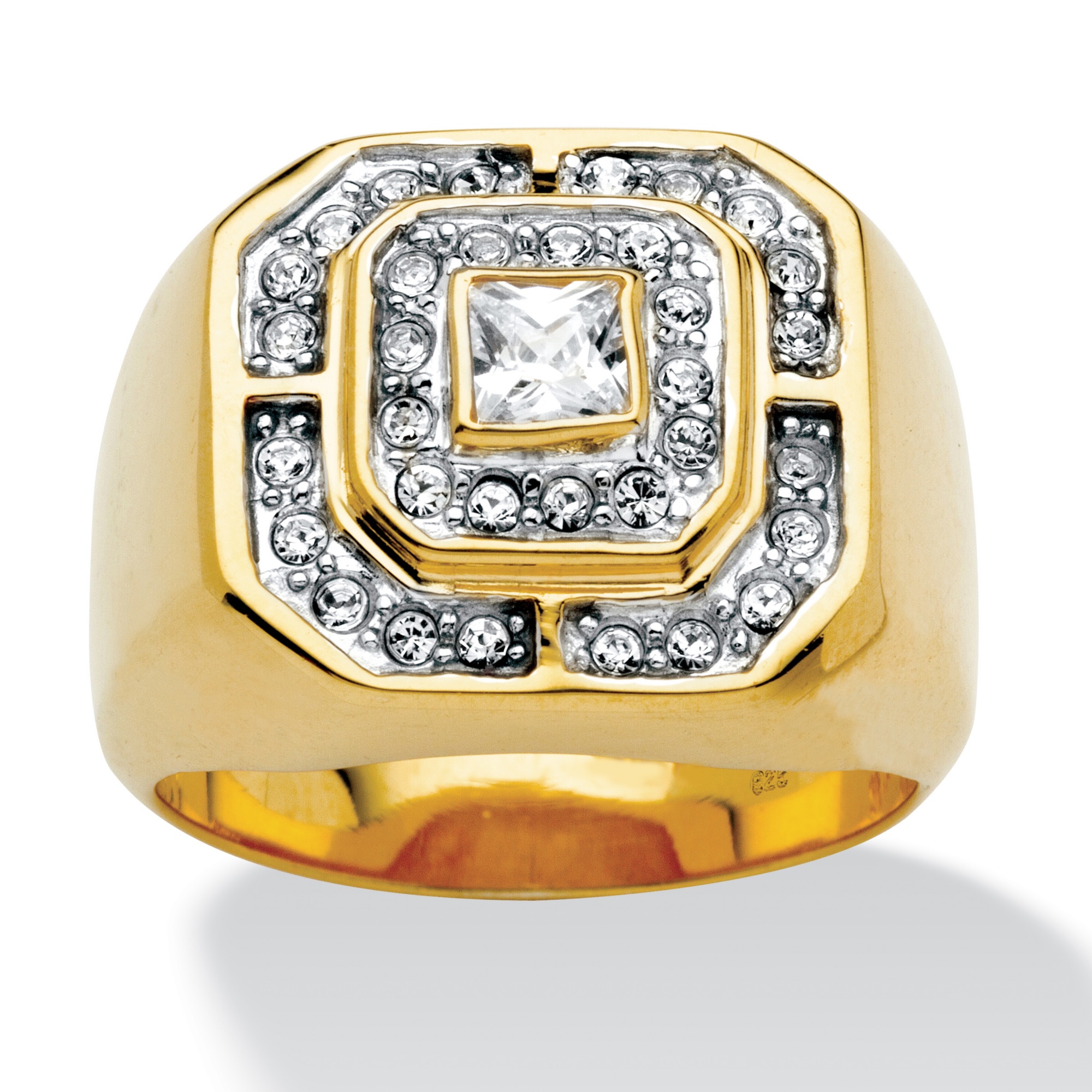 18k Gold over Sterling Silver Men's DiamonUltra Cubic Zirconia Octagon Ring