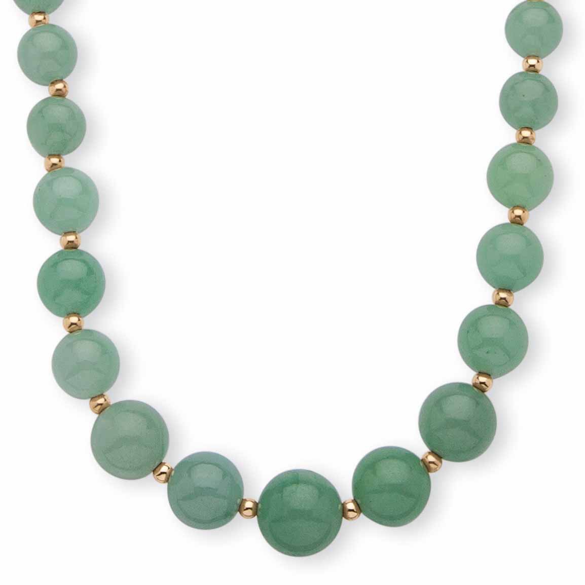 Green Jade 10k Beaded Necklace 18"