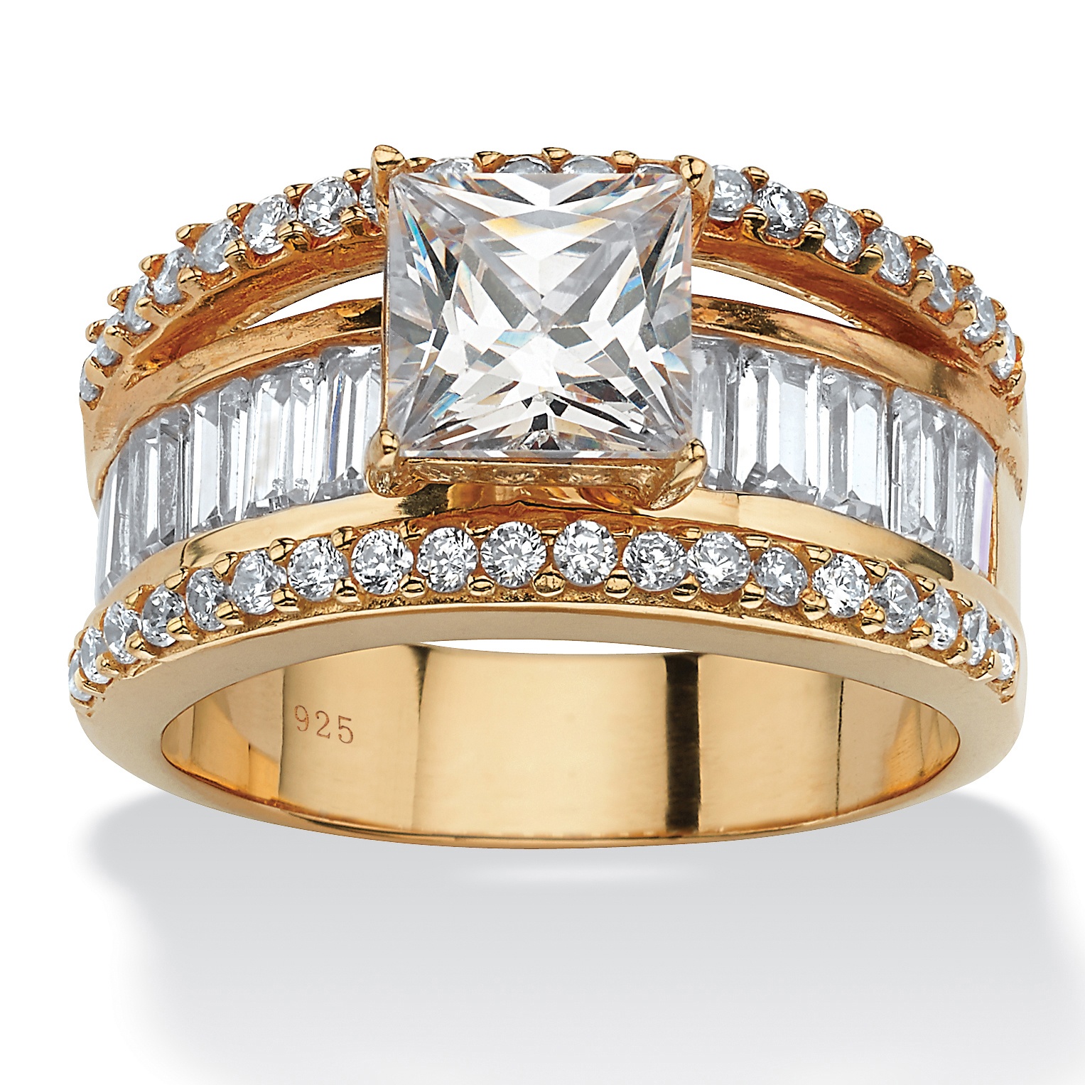 18k Gold over Sterling Silver Princess-Cut, Emerald-Cut and Round ...