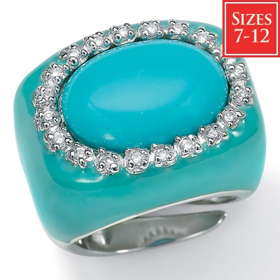 Sim. Turquoise Enamel & Sterling Silver Ring, Sizes 7-12