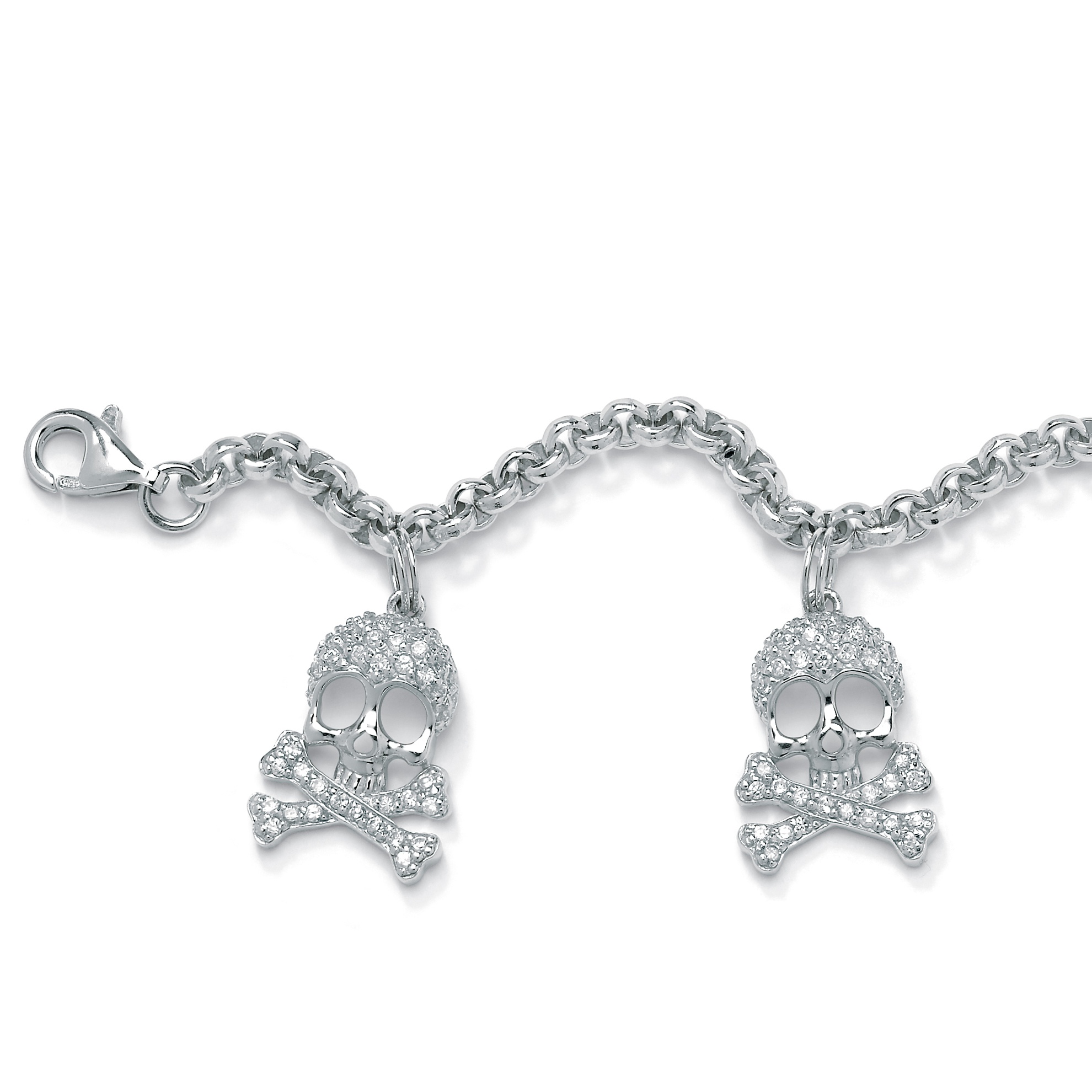 DiamonUltra&trade; CZ Skull/Crossbones Bracelet 7 1/4"
