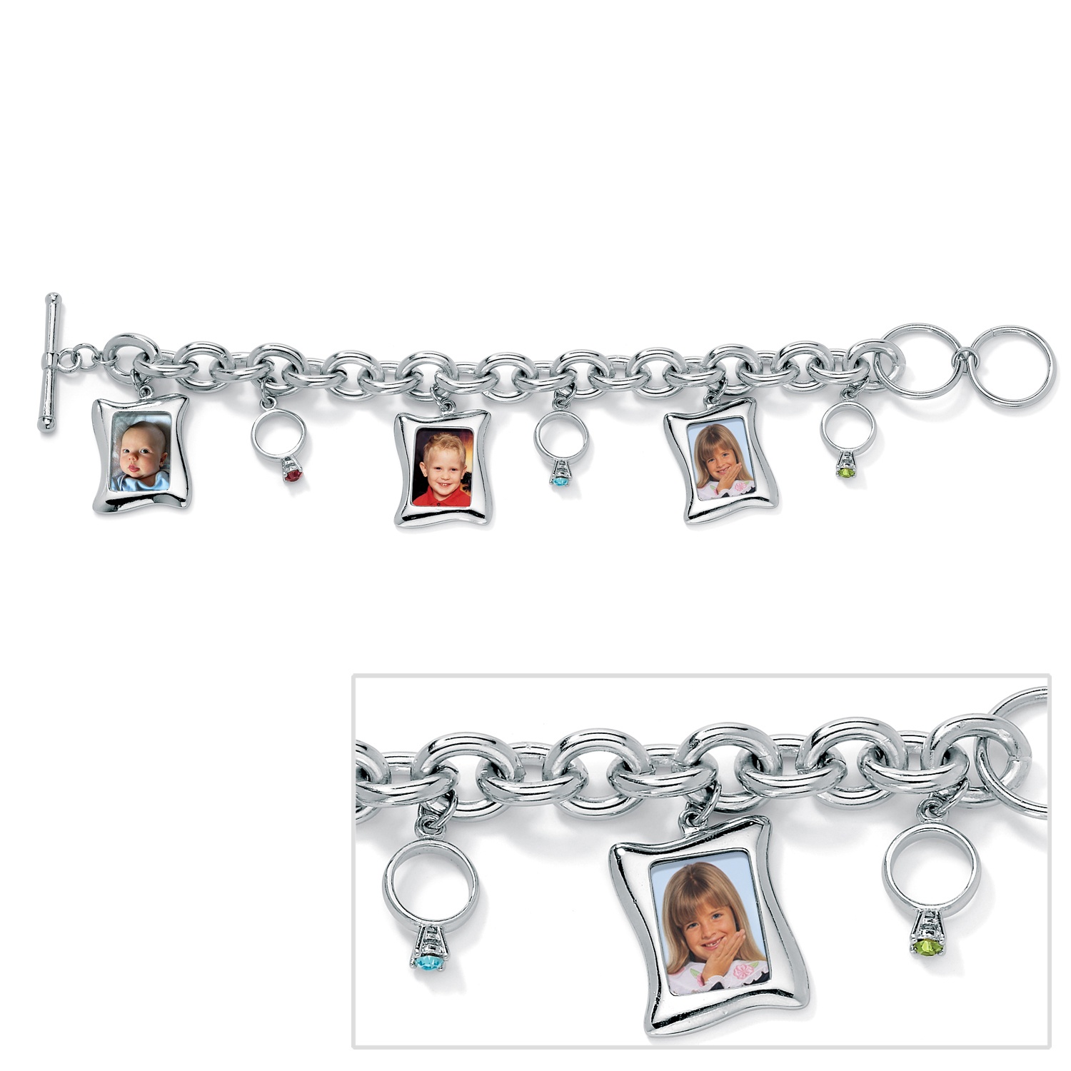 Birthstone Baby Ring/Photo Charm Bracelet 8"