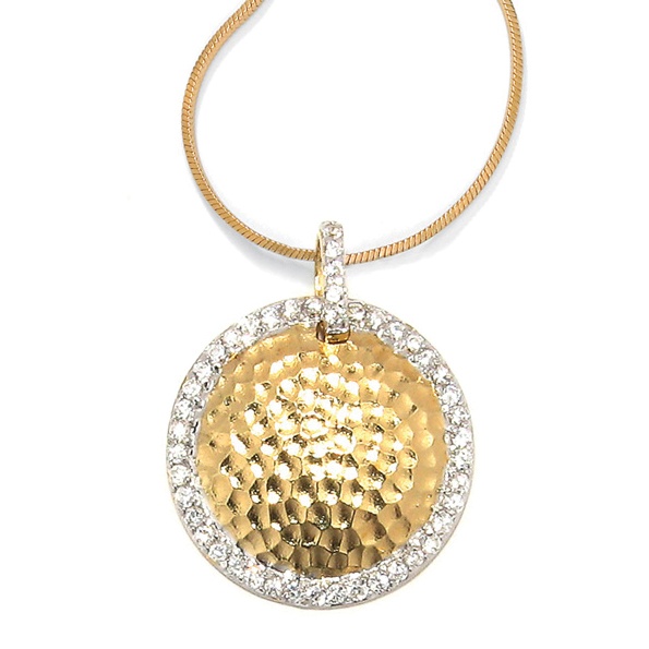 DiamonUltra™ CZ 18k/Sterling Silver Hammered Pendant