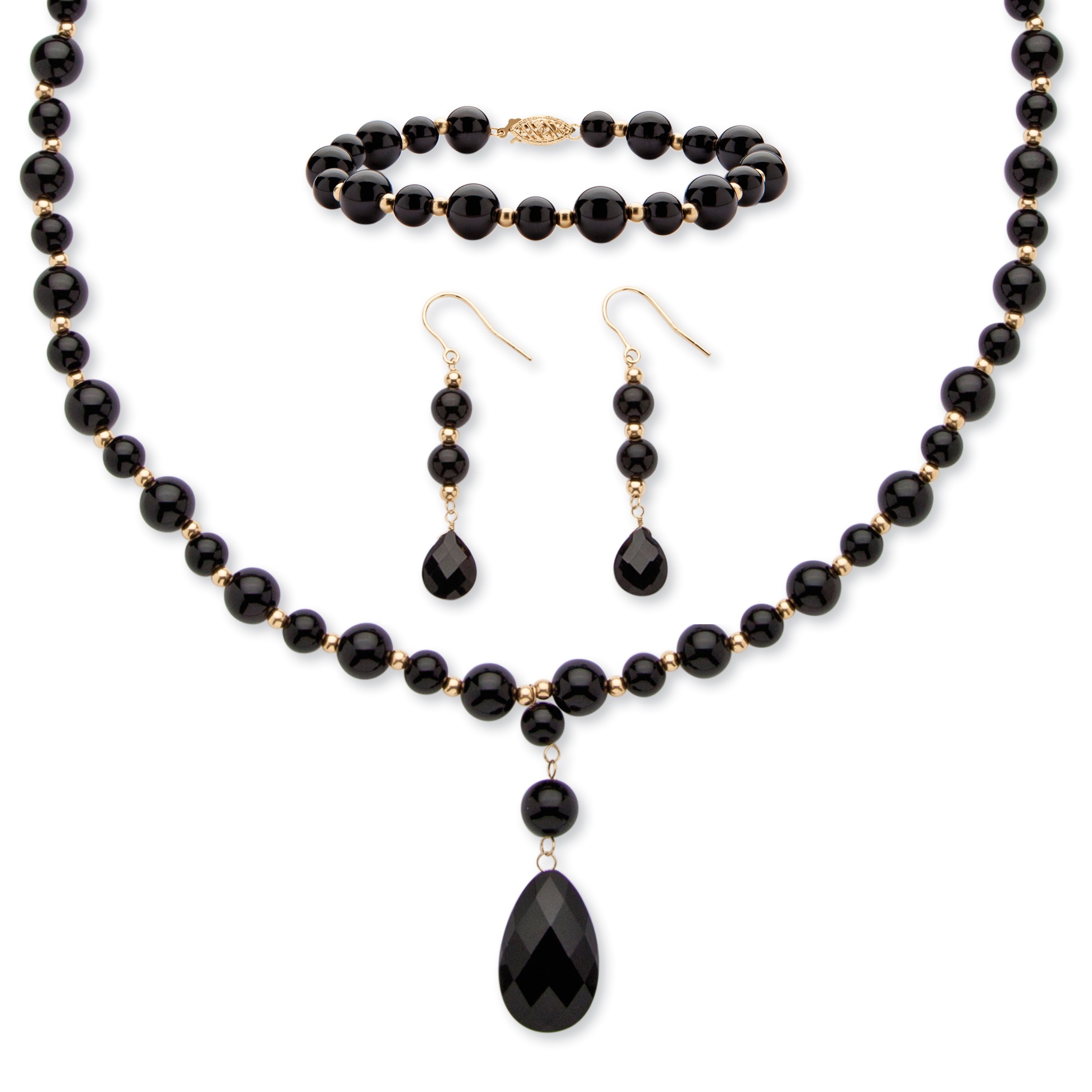 3-Piece Onyx 10k Gold Beaded Set