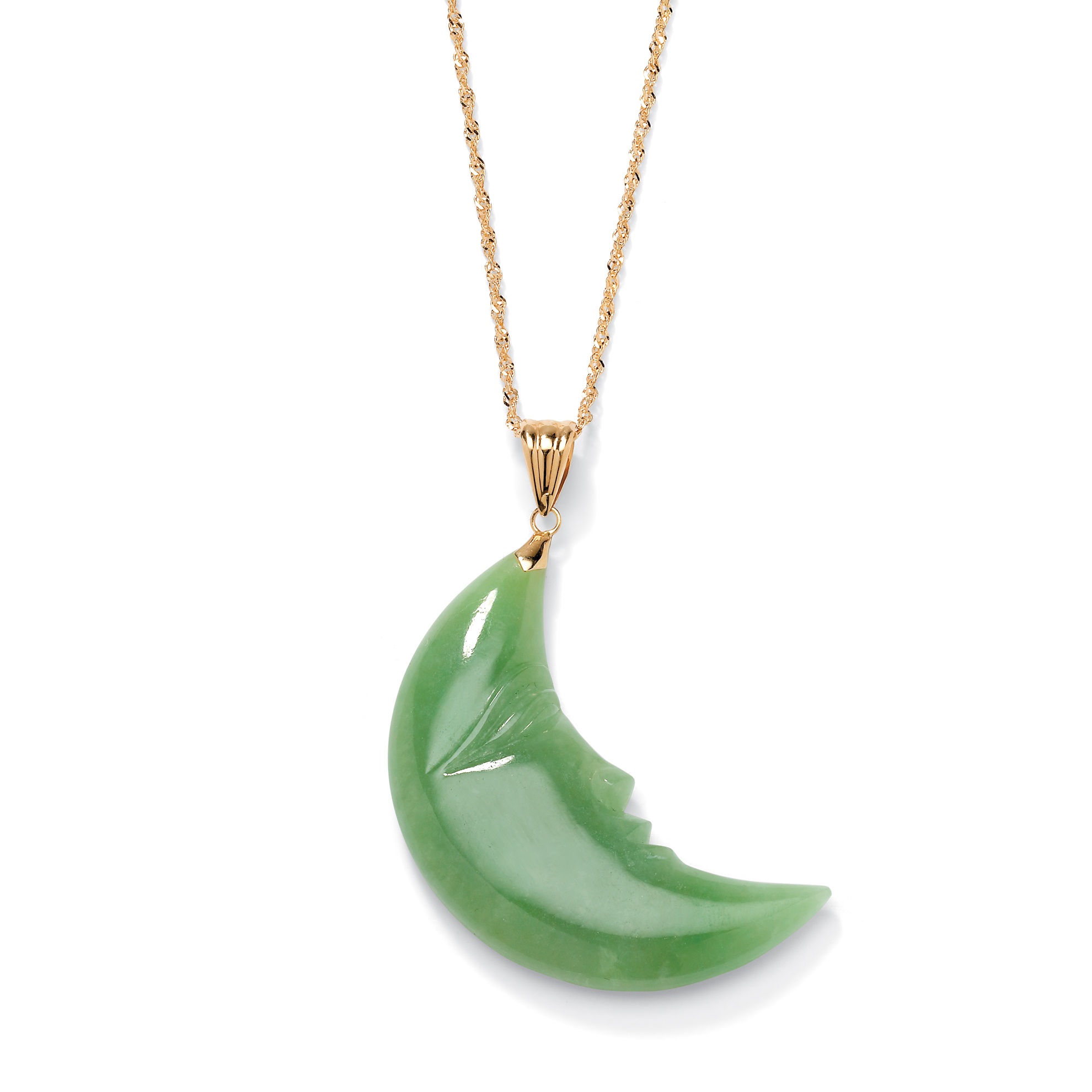 Green Jade 10k Gold Crescent Moon Pendant