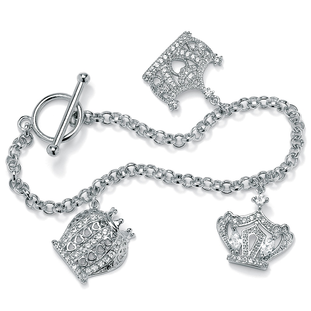 DiamonUltra CZ Silvertone Crown Charm Bracelet