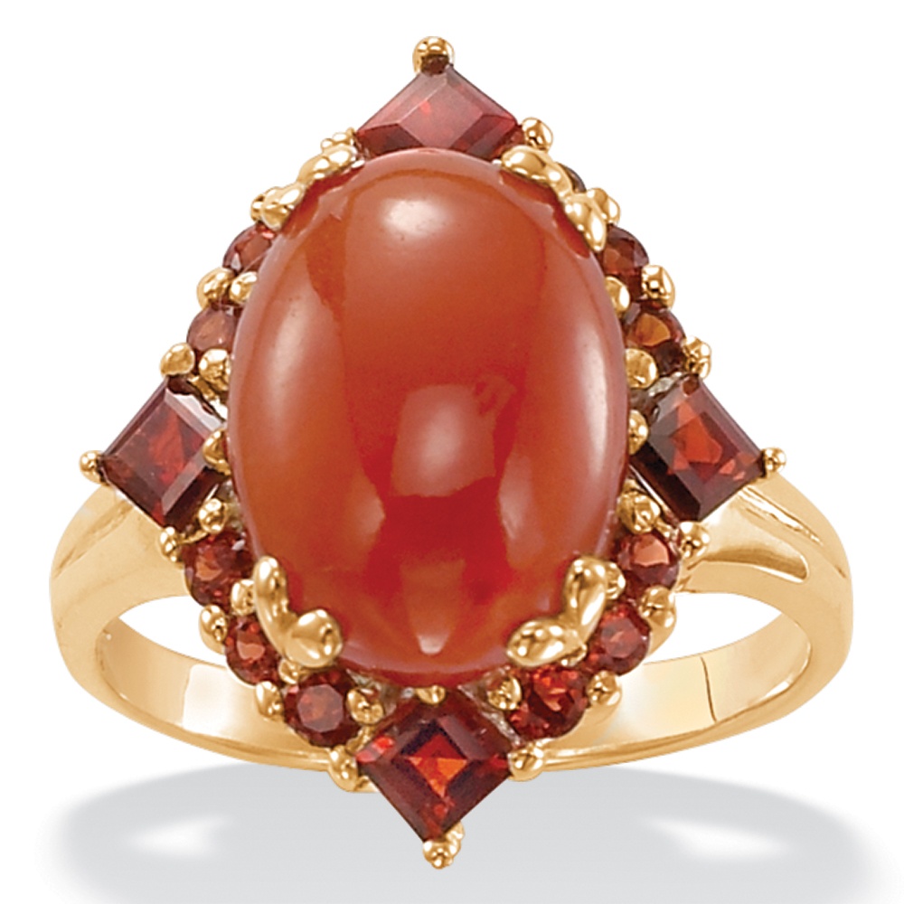 Red Jade 18k Gold over Sterling Silver Ring