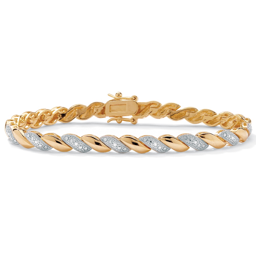 Diamond 18k Gold over Sterling Silver Wave Bracelet 7 1/4"