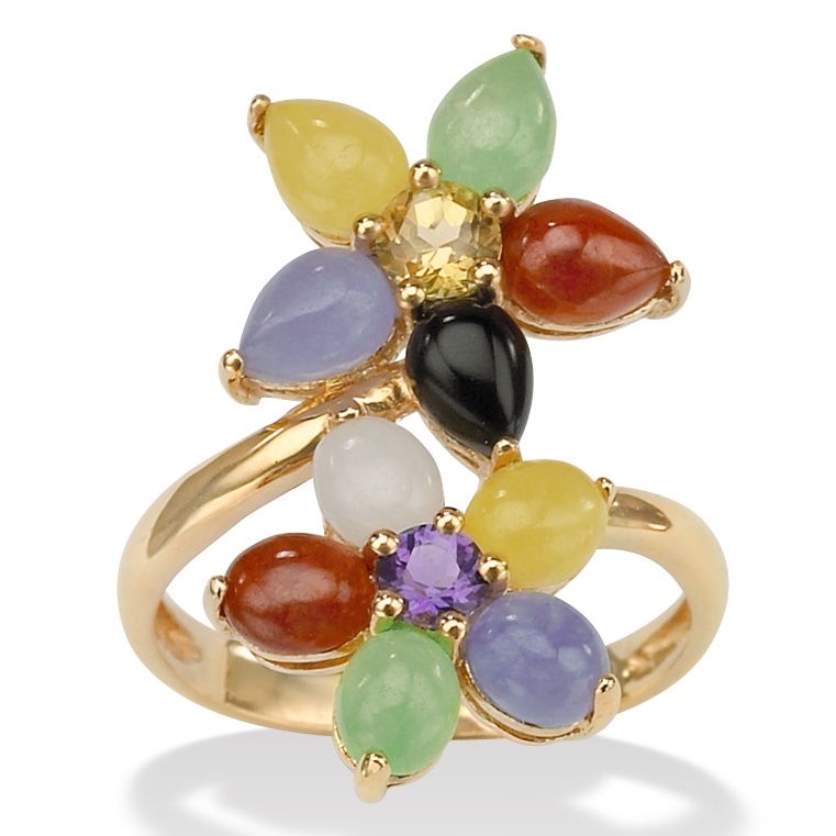 Multi-Colored Jade 18k gold (40 mils) over Sterling Silver Ring