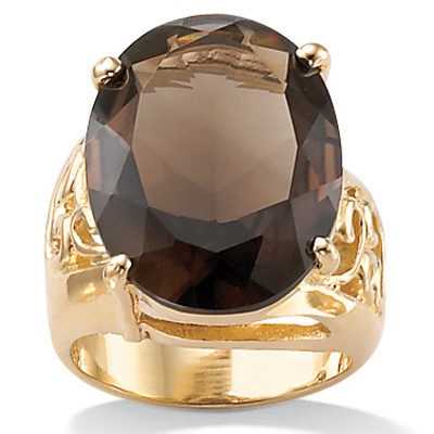 Smoky Quartz Gold-Plated Oval-Cut Ring