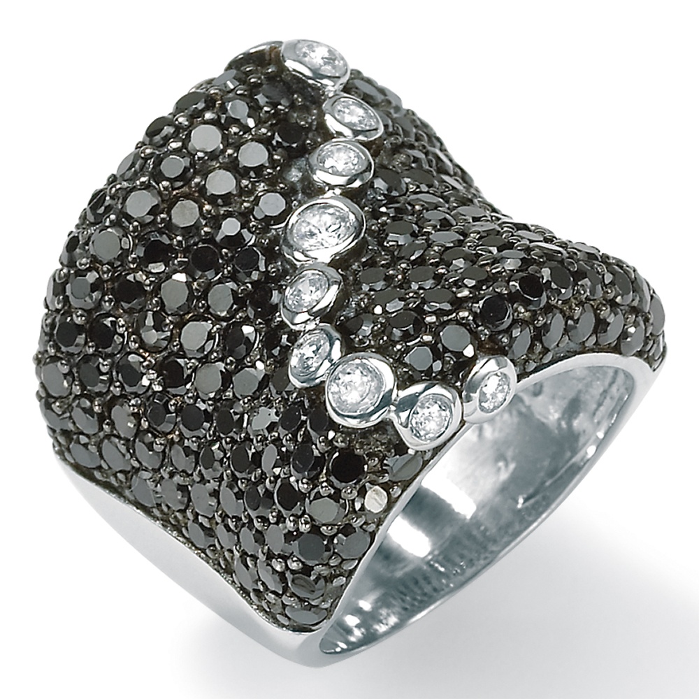 Sterling Silver Black and Bezel-Set White DiamonUltra&trade; Cubic Zirconia Ring