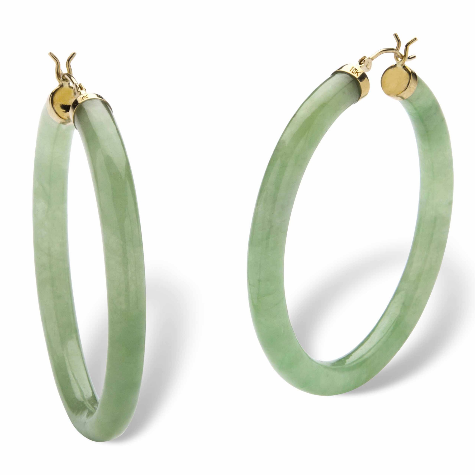 Green Jade 10k Gold Hoop Earrings