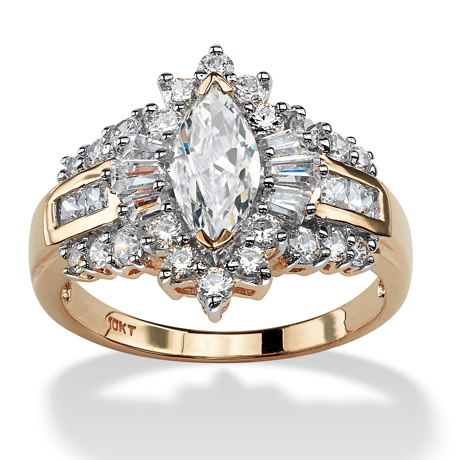 DiamonUltra&trade; CZ 10k Gold Marquise-cut Ring