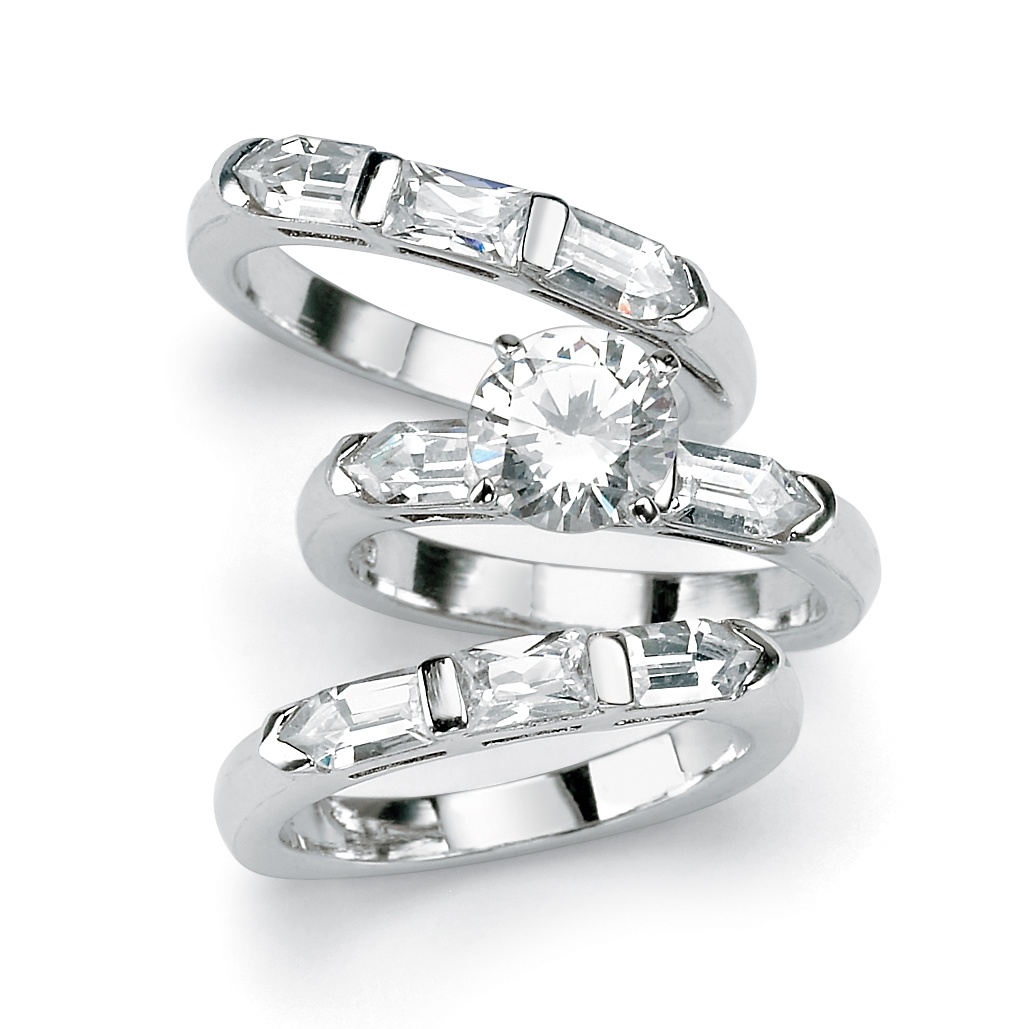 3-Piece DiamonUltra&trade; CZ Sterling Silver Wedding Ring Set