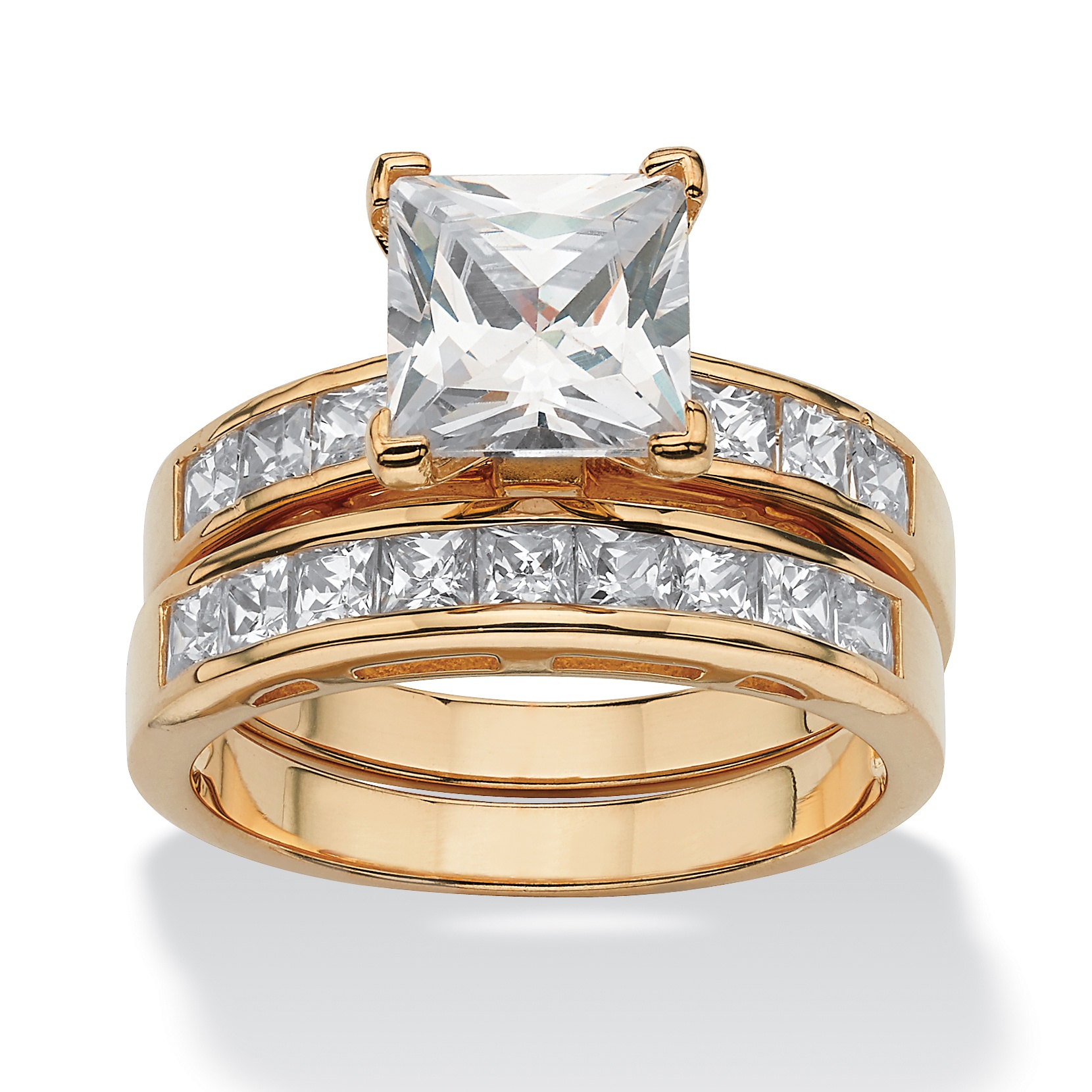 2-Piece DiamonUltra&trade; CZ 18k Gold over Sterling Silver Solitaire Ring Set