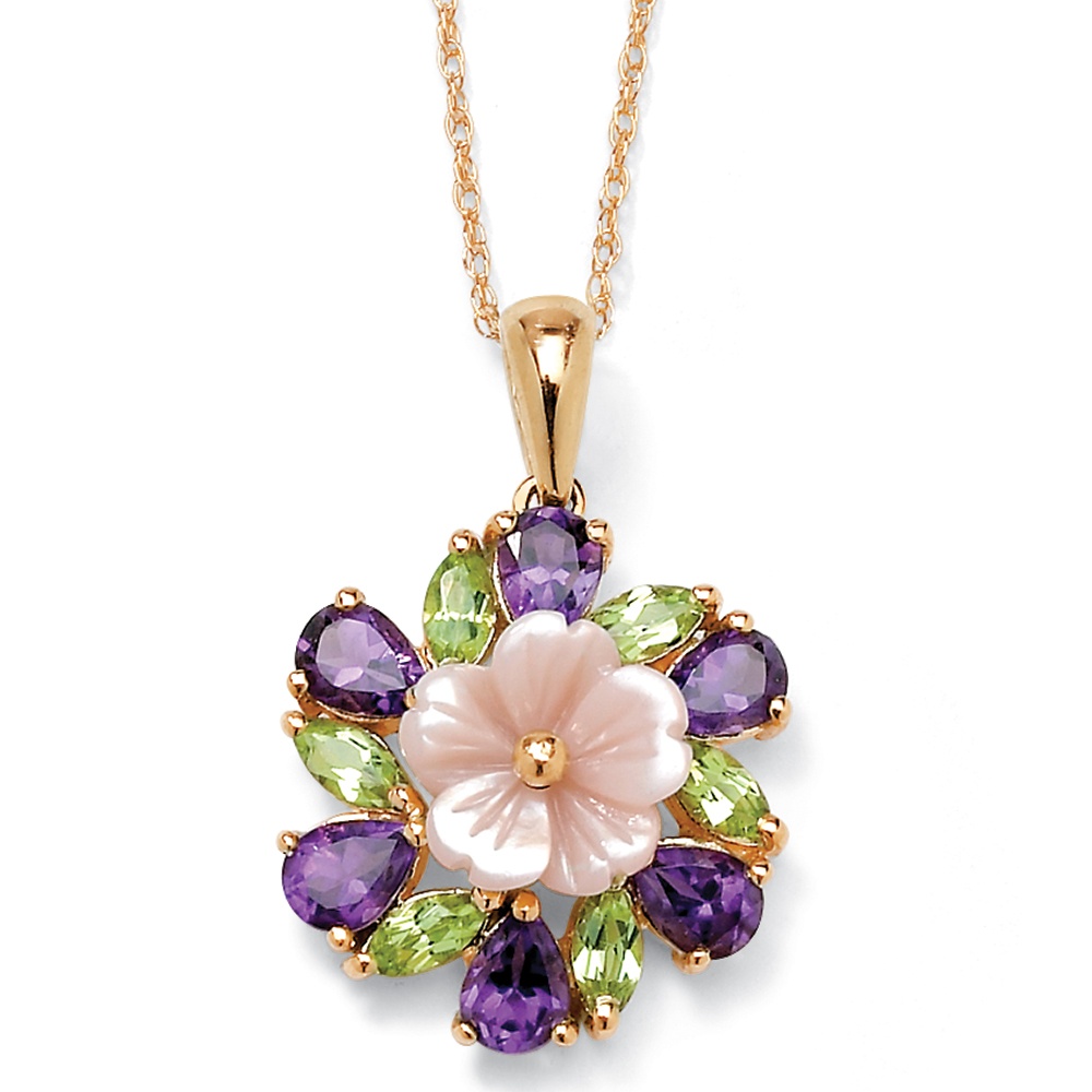 Multi-Gem 10k Gold Flower Pendant