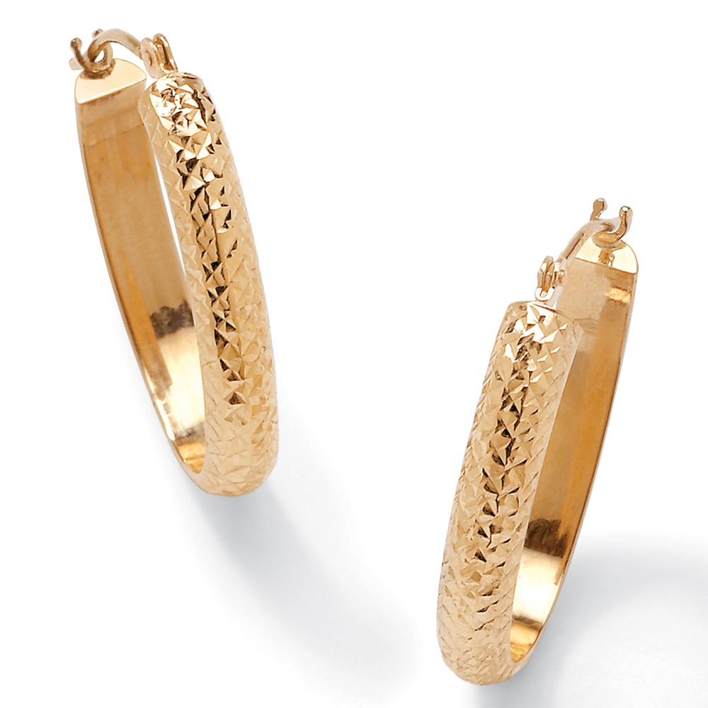 14k Gold Diamond-Cut Hoop Earrings