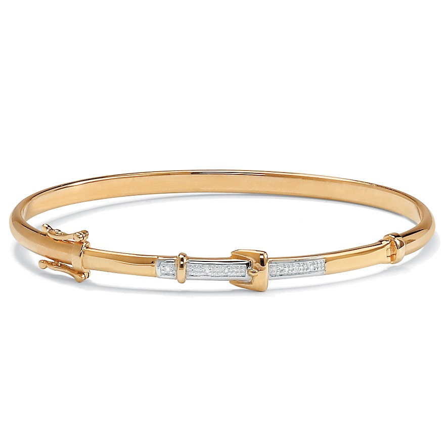 Diamond Acc. 10k Gold Buckle Bangle Bracelet 7 1/4"