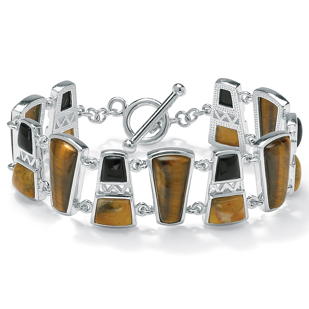Tiger's-Eye/Chalcedony Silver Geometric Bracelet 7 1/2"