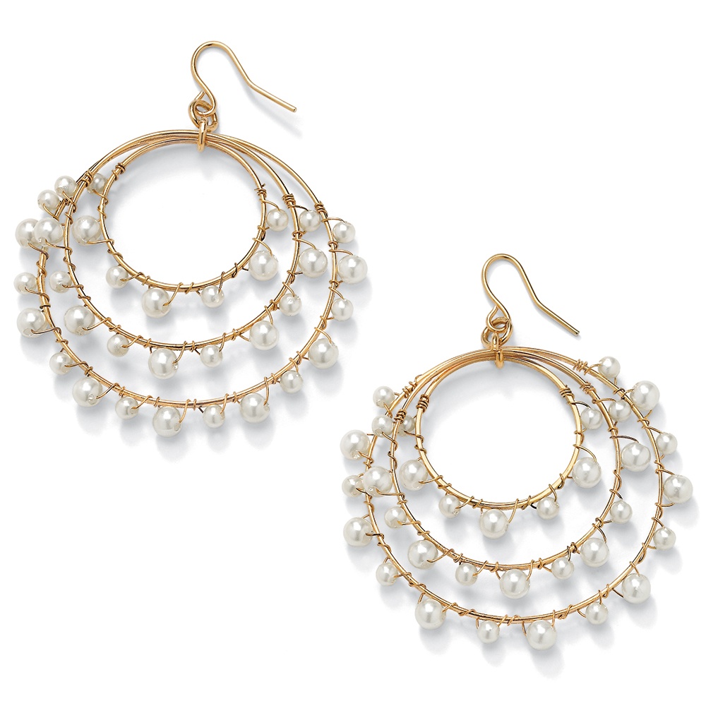 Sim. Pearl Goldtone Triple-Hoop Earrings