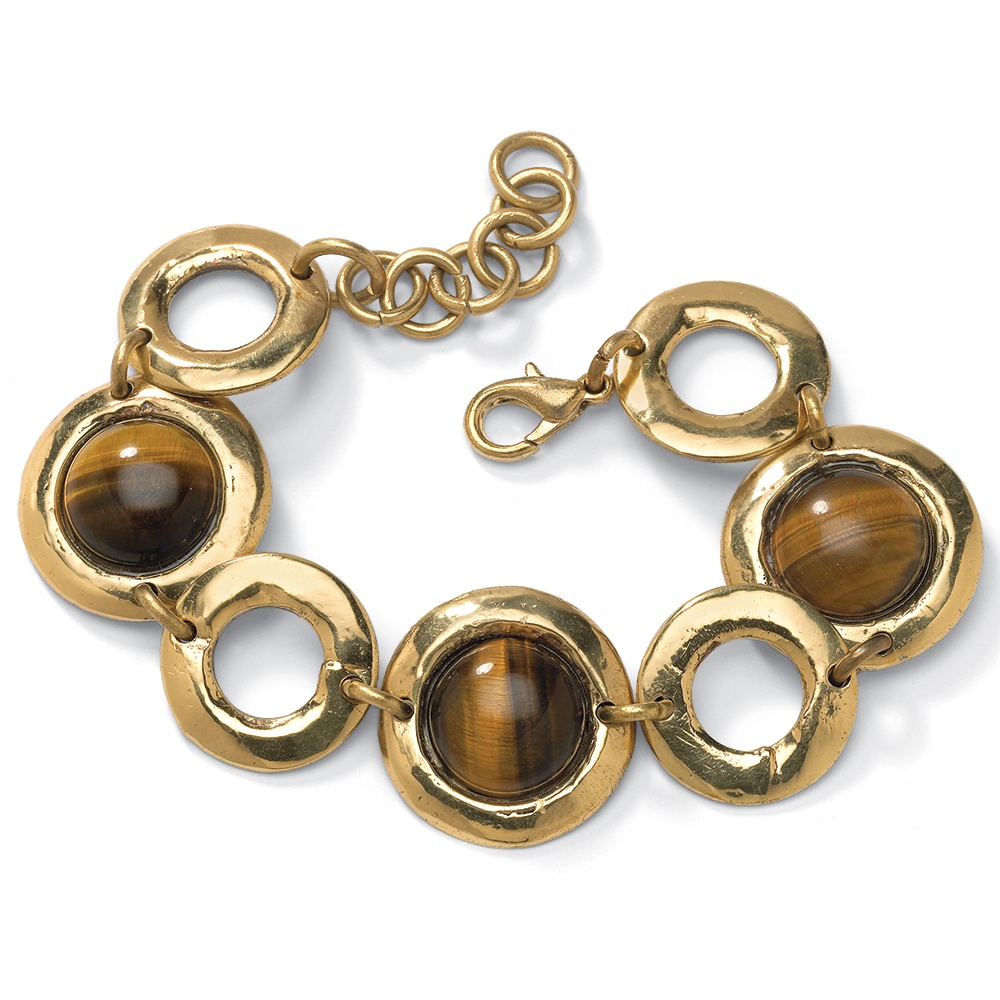 Tiger's-Eye 14k Gold-Plated Bezel-Set Circle Bracelet 7 1/2"