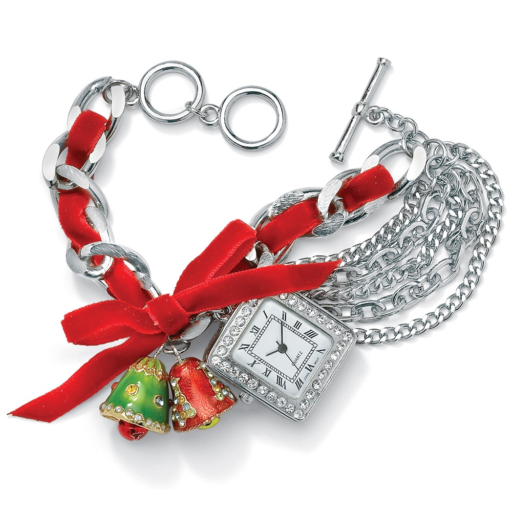 Multi-Chain Ribbon Charm Silvertone Watch 7 1/2" -8 1/2"