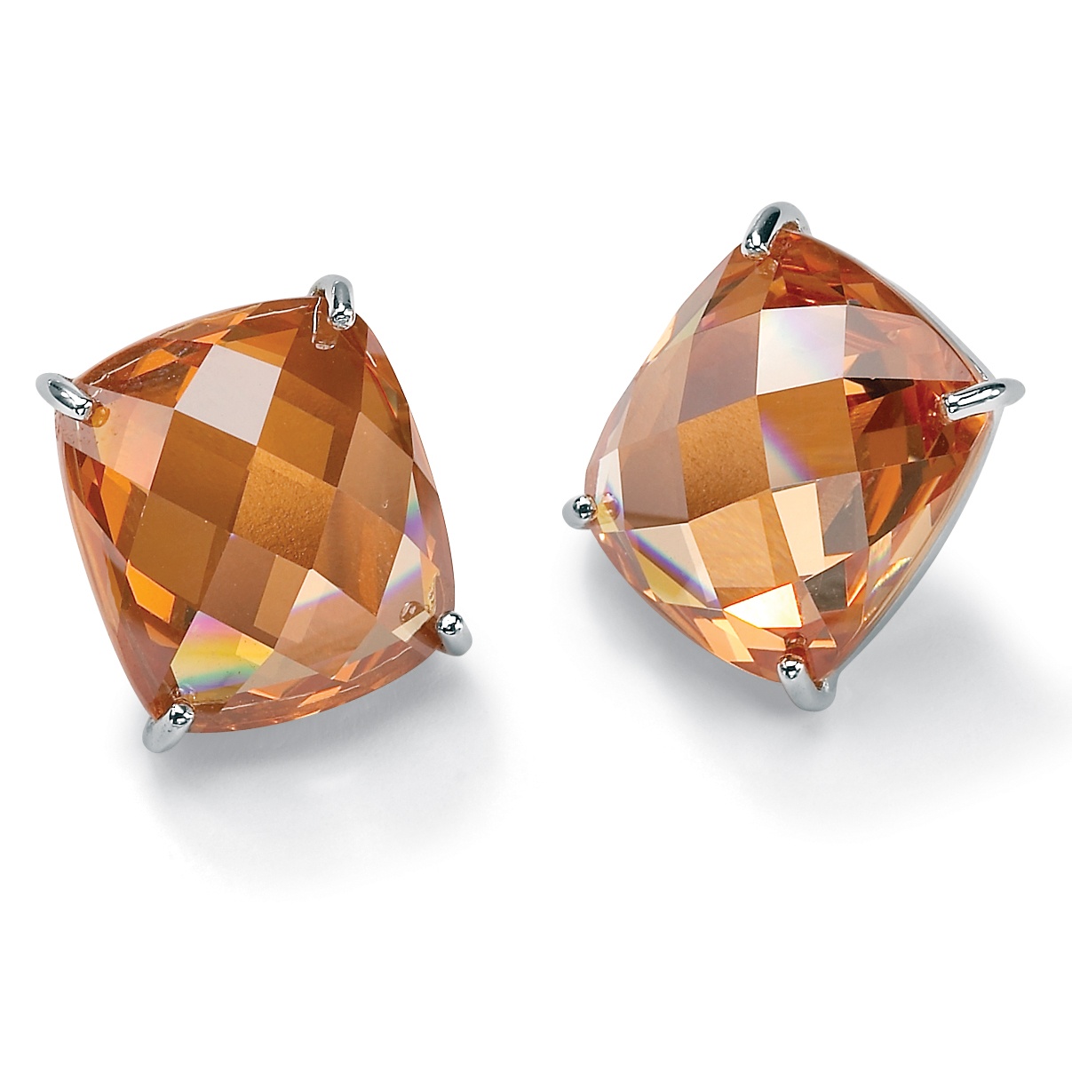 Sterling Silver DiamonUltra&trade; Cubic Zirconia Champagne Pierced Earrings