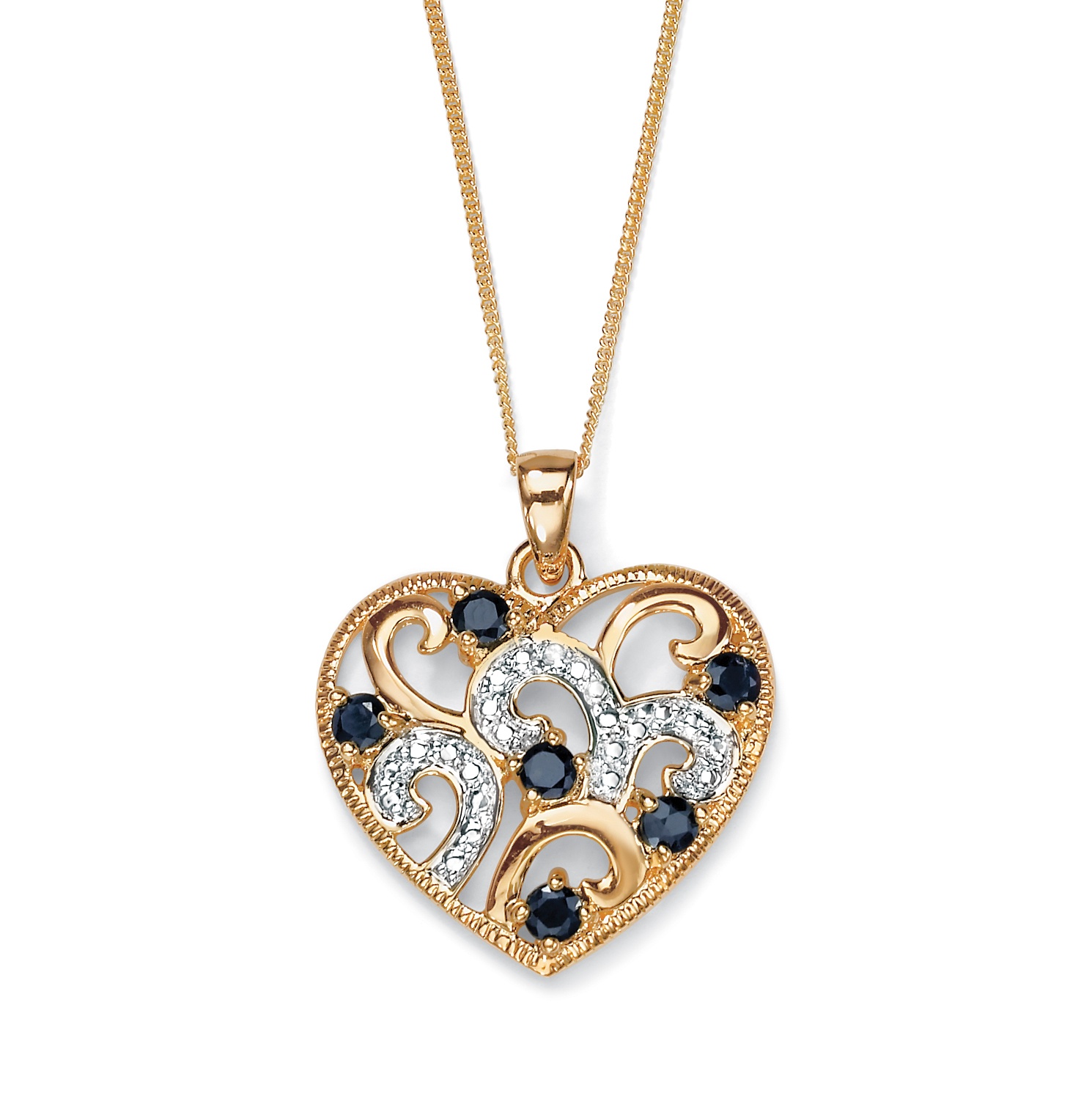 Midnight Blue Sapphire and Diamond Accent Heart-Shaped Pendant and Chain